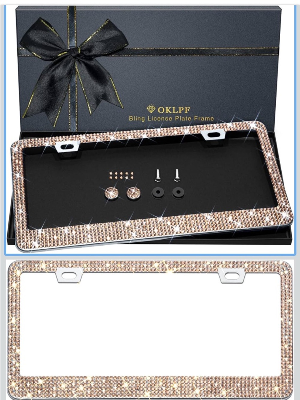 Bling License Plate Frame for Women, 1PCS Sparkly License Plate Frame